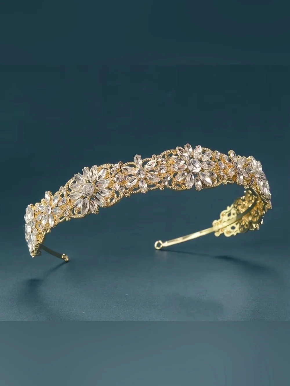 A Golden Flower Rhinestone Princess Headband Tiara.